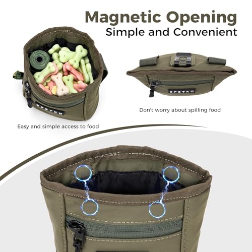Dog Treat Pouch, Powerful Magnet Closure Device Dog Training Treat Bag Large Capacity Pet Treat Pouch with Poop Bag Dispenser Treat Bag for Dog Training with Metal Waistband Clip (Green) - color: Green