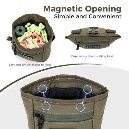 Dog Treat Pouch, Powerful Magnet Closure Device Dog Training Treat Bag Large Capacity Pet Treat Pouch with Poop Bag Dispenser Treat Bag for Dog Training with Metal Waistband Clip (Green) - color: Green
