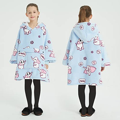 KFUBUO Wearable Blanket Hoodie for Kids Sherpa Patterns Oversized Sweatshirt Blanket With Pocket 6-10 Year Old Girl Boy Birthday Gifts Elephant - color: Printing-elephant, size: Kids 6-10YR