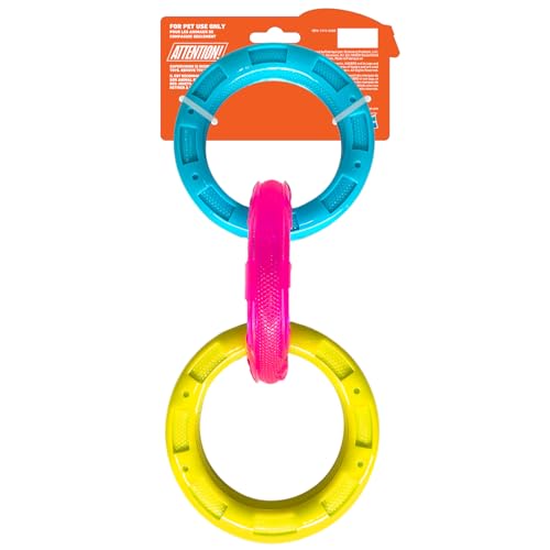 Nerf Dog 10.5in TPR 3-Ring Tug Dog Toy - Blue and Pink and Yellow