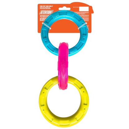 Nerf Dog 10.5in TPR 3-Ring Tug Dog Toy - Blue and Pink and Yellow