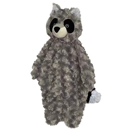 petlou Stuffingless Floppy Plush Dog Toys with Durable Squeak and Crinkle Paper Dog Chew Toys (Grey, 19" Floppy Raccoon)