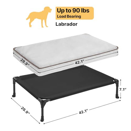 Veehoo Elevated Dog Bed with Waterproof Cushion Mat, Cooling Raised Dog Beds with Padded Top, Washable Outdoor Dog Bed, Orthopedic Pet Cot for Indoor & Outdoor, Large Dog Bed 42" x 30", Dark Grey - size: 42.1"L x 29.9"W x 7.1"Th