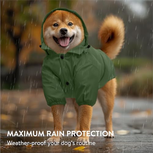 Navaris Hooded Dog Rain Jacket - Dog Raincoat Waterproof - Water-Resistant Rain Coat with Removable Hood - Raincoats with Sizes for Small Medium & Large Dogs - M Green