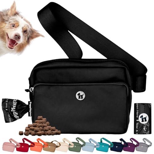 Puppington 3-in-1 Crossbody Dog Walking Bag & Treat Pouch with Matching Planet Safe Poop Bags & Built-In Dispenser - Dog Mom Gift for Puppy Training with Zippered Pockets (Onyx Black) - color: Onyx Black