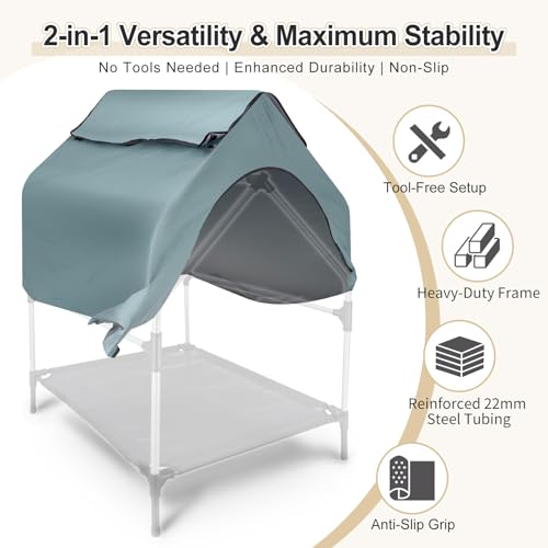 36" Outdoor Dog House Indoor Shelter for Small to Medium Dogs up to 55 lbs, Elevated Pet Bed with Removable Canopy, Breathable Mesh Windows, Raised Cooling Shelter for Patio Yard