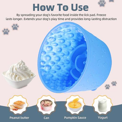 Dog Slow Feeder Lick Bowl, Non-Slip Licking Treat Dispenser, Slow Feeder Dog Bowls for Small Medium Large Breed Dogs, Anxiety Relief & Anti-Choking, BPA Free Silicone (Light Blue, 1.6 Cup) - color: Light Blue