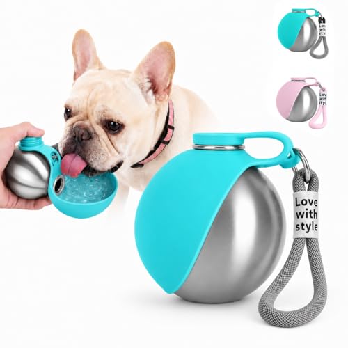 Portable Dog Water Bottle, 10 oz Stainless Steel Pet Travel Dispenser with Silicone Foldable Bowl, Leak Proof Tumbler, Dog Walking Accessories for Hiking and Small Pets (Blue) - color: Blue