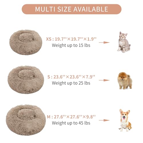 Deluxe Calming Dog Bed for Small Medium Dogs & Cats - Anti-Anxiety Donut Cuddler Cozy Warm Soft Fluffy Faux Fur Round Beds Sizes 20" Puppy Bed (Khaki, X-Small)