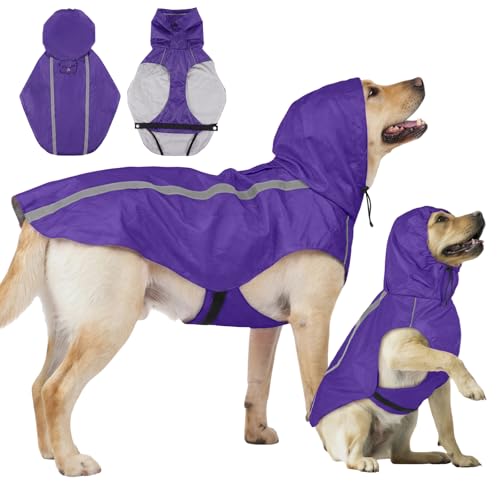 Dog Raincoat with Reflective Strip Hoodie, Waterproof Dog Raincoats, Adjustable Lightweight Hooded Poncho Dog Rain Jacket, Snowproof Windproof Clothes, Dog Raincoat for Large Dogs - color: Purple, size: XXXL