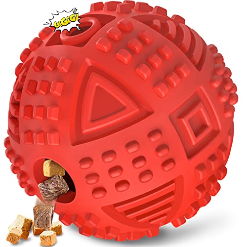 LEGEND SANDY Dog Balls Treat Dispensing, Dog Toys for Aggressive Chewers Large Breed, Nearly Indestructible Squeaky Dog Chew Toys for Large Pet, Natural Rubber Doggie Puzzle Toys, ToughTreat Ball - color: Ball-Red