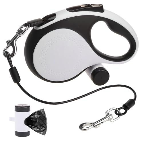 SCENEREAL Retractable Dog Leash for Small Medium Large Dogs up to 110lbs, 26ft 360° Tangle-Free Nylon Tape with Anti-Chewing Wire Rope&Waste Bag Dispenser, Heavy Duty Long Durable One-Handed Brake - color: Chew Proof (Black & White /26ft)