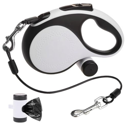 SCENEREAL Retractable Dog Leash for Small Medium Large Dogs up to 110lbs, 26ft 360° Tangle-Free Nylon Tape with Anti-Chewing Wire Rope&Waste Bag Dispenser, Heavy Duty Long Durable One-Handed Brake - color: Chew Proof (Black & White /26ft)
