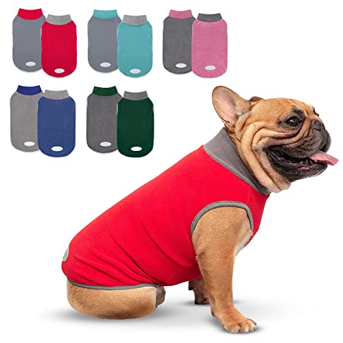 cyeollo 2 Pack Dog Sweater Small Dog Fleece Sweatshirt Reflective Pullover Stretchy Dogs Jacket Lightweight Vest Pet Clothes for Puppy, Red & Grey S - color: 3# Red & Grey, size: Small