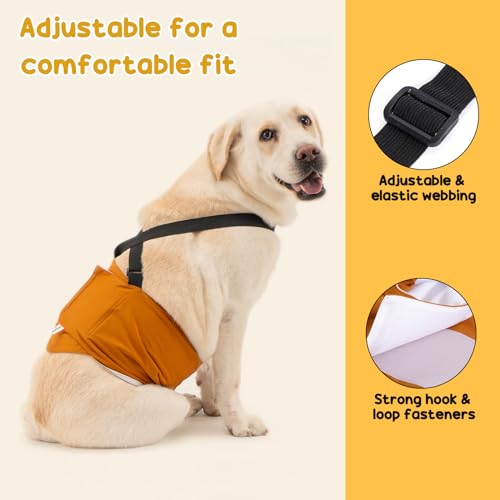 3 Pack Avont Male Dog Belly Band with Suspenders, Reusable Boy Doggie Diaper with Harness, Escape Proof, Non-Slip, Washable Doggy Pee Wraps for Small Medium Large Dogs - color: Black/Grey/Brown, size: L
