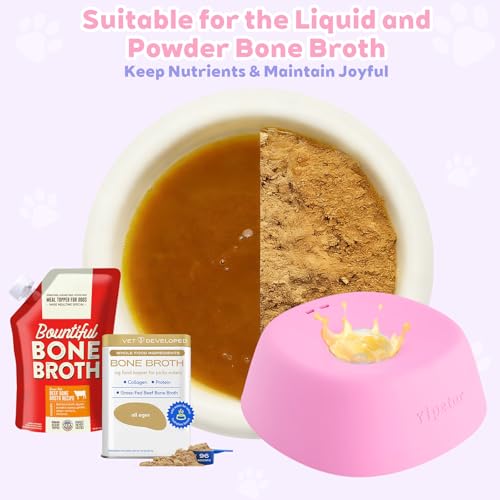 Yipetor Slow Feeder Dog Bowls for Liquid Treat, 【Enrichment Ball-Roll】 Bone Broth Dog Lick Bowl, 3/4 Cup Yogurt Pup Lick Toy for Large Medium Small Breeds Dietary Supplement/Post-op Nutrition (Pink) - color: pink