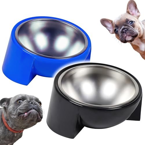 Tilted Dog Bowl for Flat-Faced & Senior Dogs, 15° Slanted Stainless Steel Dog Food Bowl, Elevated Pet Feeder for Small & Medium Dogs (Black + Dark Blue, M (420 ML / 1.5 Cups)) - color: Black + Dark Blue