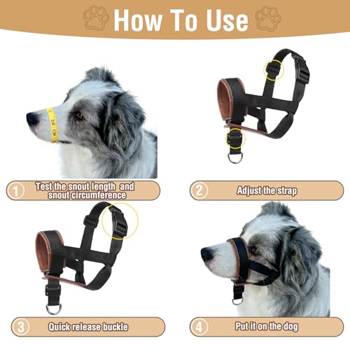 Dog Muzzle,Adjustable Loop Pets Muzzle Soft Leather Protect Skin Puppy Muzzles Prevent Biting Chewing Barking Allow Panting Drinking,Not Include Dog Collar (Brown, Small) - color: Brown, size: Small