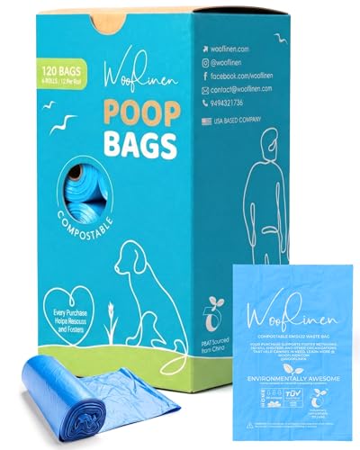 Wooflinen Home Compostable Dog Poop Bags – Leak-Proof Dog Poop Bags Rolls – Large 9x13”, Durable, Easy Tear – Made from Plant & PBAT Material – For Big & Small Dogs – 120 Bags (8 Rolls) - size: 120 Count (Pack of 1)