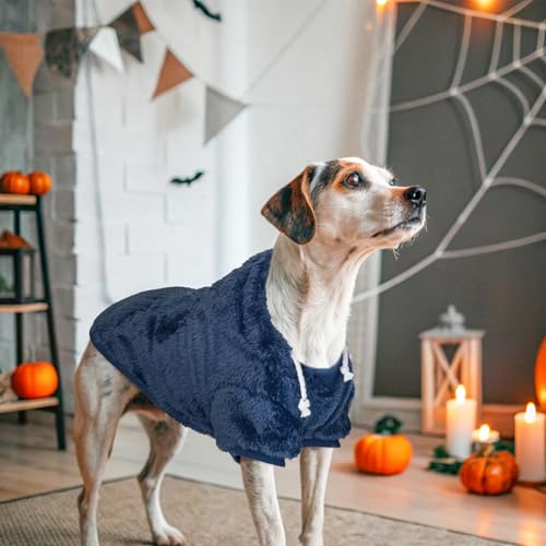 SCENEREAL Fleece Dog Sweaters Hoodie for Small Medium Large Dogs Girls Boys, Plush Fuzzy Dog Clothes Hoodies with Leash Hole, Winter/Fall Puppy Cold Weather Coat, Sherpa Hooded Sweatshirt, Navy S - color: Navy, size: Small