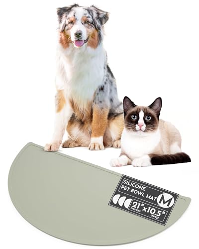 Should We Go? Waterproof Silicone Dog Food Mat – Medium Size Non-Slip Pet Bowl Mat, Raised Edge Design, Easy-to-Clean Pet Food Placemat for Dog & Cat Bowls, 21" Across x 10.5" Deep - Sage Green - color: Sage Green, size: Medium