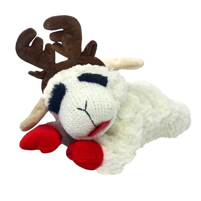 Multipet Lamb Chop Dog Plush Toy w/ Holiday Antlers - Squeaky Toy for All Dogs - Extra Soft Plush - Stuffed Animal for Cuddling & Playing (6”, Cream/Brown) - size: 6", style: Holiday Antlers