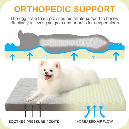 KSIIA Orthopedic Dog Bed, Deluxe Plush Waterproof, 29 x 18 Inch, Gray, 3-Inch Thick High-Density Egg Crate Foam, Removable Cover, Machine Washable - color: Light Grey, size: 29.0"L x 18.0"W x 3.0"Th
