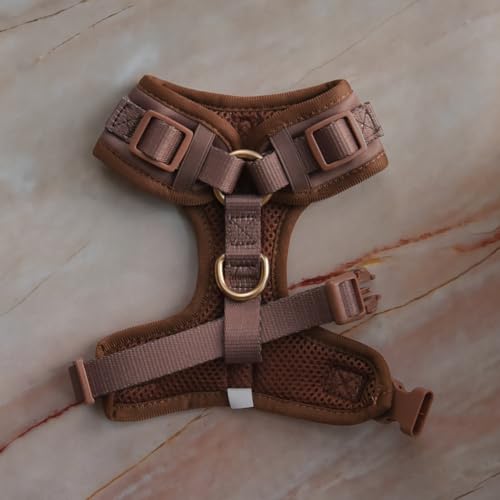 Premium No-Pull Dog Harness Soft Neoprene & Breathable Mesh Vest with Front & Back Clip D-Rings Adjustable Lightweight Walking Harness for Puppies, Small & Medium Dogs (Bronze Brown Gold, S) - color: Bronze Brown Gold, size: S: Neck=13.8-17.3''/Chest=16.1