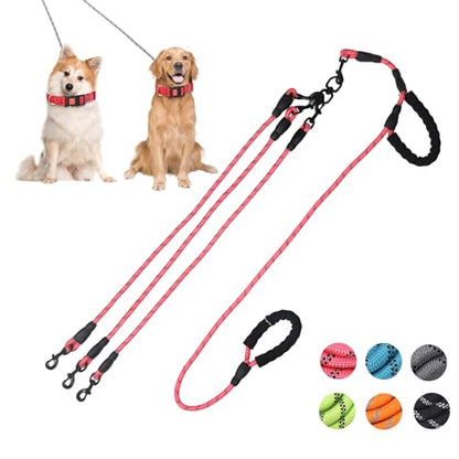 Dual Dog Leash,Three Way Small Dogs, and Medium Dogs,Exceptional 360° Anti-Tangle & No Pull Double Leash - Double Handle & Reflective Double Dog Leash for Safety & Convenience (Pink, 3 Way) - color: Pink, size: 3 Way