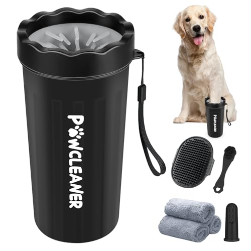 Professional 7 in 1 Dog Paw Cleaner for Dogs & Cats - Includes 1 Portable Paw Washer, 1 Bath Brush, 2 Dog Toothbrushes and 3 Absorbent Towels Note: Fits Paws 2.5 to 3.5 Inches Wide (Large, Black) - color: Black, size: Large