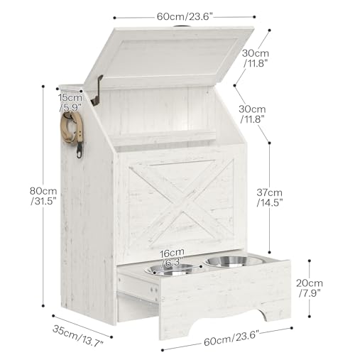 HOOBRO Dog Feeding Station with Sliding Drawer and 2 Hidden Bowls, Pet Feeding Station with Flip-Up Door, Dog Food Storage Cabinet with 2 Hooks for Living Room and Bedroom, Cloud White WT03PO03