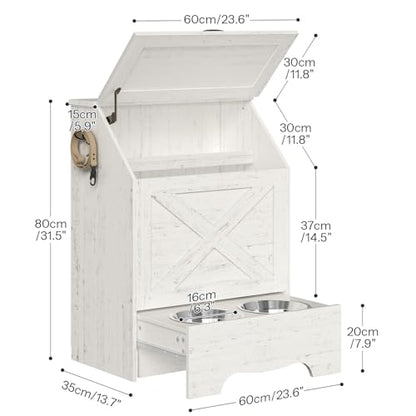 HOOBRO Dog Feeding Station with Sliding Drawer and 2 Hidden Bowls, Pet Feeding Station with Flip-Up Door, Dog Food Storage Cabinet with 2 Hooks for Living Room and Bedroom, Cloud White WT03PO03