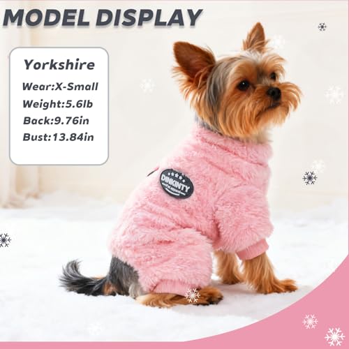 Dog Sweater for Small Dogs Fleece Dog Pajamas Winter Warm Thermal Soft Puppy Pjs Coat Stretchy Jumpsuit Doggie Pet Clothes Outfits Cat Apparel (Pink, XX-Small) - color: Pink, size: XX-Small