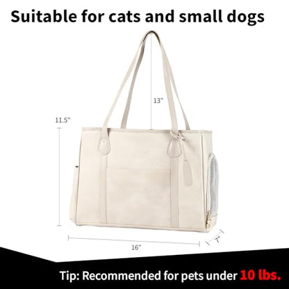 Stylish Dog Purse Carrier, Leather Pet Carrier Bag for Small Dogs Cats Puppy, Airline Approved Soft-Sided Carrier Beige - color: Beige