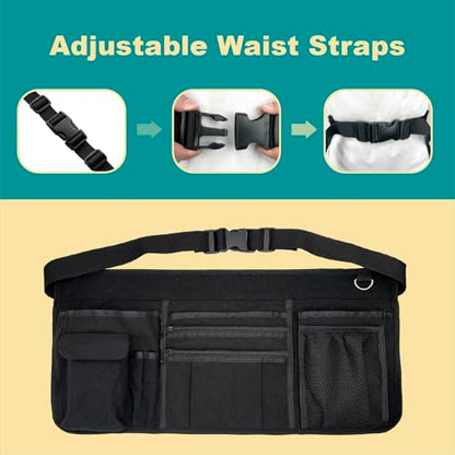 Multi-Pocket Waitress Apron: Adjustable Half Apron for Servers, Waiters, and Kitchen Staff, Ideal for Restaurants, Bistros, and Kitchens, Black