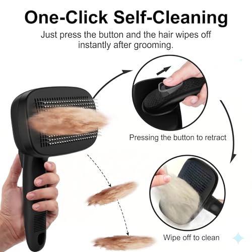 Self Cleaning Slicker Brush for Dog and Cat Deshedding, Black | Shedding Brush for Dogs & Cats, One-Click Retractable Bristles for Easy Cleaning Flying Hair at Home - color: Black 1 PCS