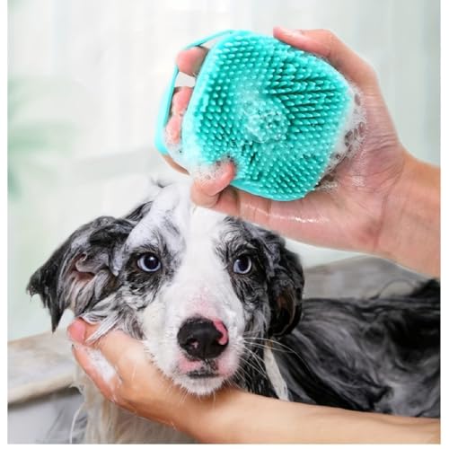 Dog Bath Brush with Shampoo Dispenser – Soft Silicone Pink Pet Scrubber for Stress-Free Bathing, Easy Refill (Dogs & Cats)