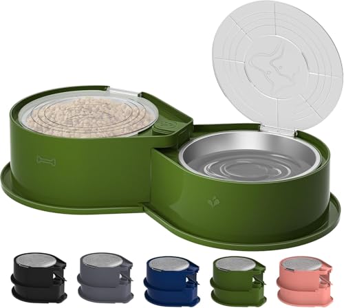 Newget Stainless Steel Dog Bowl Set with Lids, 304 Metal Dual Food & Water Bowls for Dogs & Cats, Large Capacity Pet Feeder with Cover Keeps Food Fresh, Anti-Skid Dog Dish for Small/Medium/Large Pets - color: Green