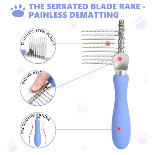 Dematting Comb for Doodles & Poodles, Dual-Sided Comb Tool for Long Curly Haired Dogs, Grooming Brush Kit for Removing Mats and Tangles, Stainless Steel, Beech Wood