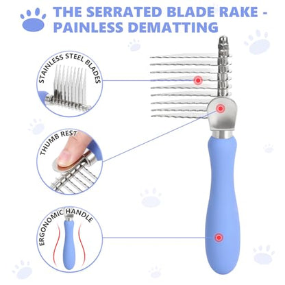 Dematting Comb for Doodles & Poodles, Dual-Sided Comb Tool for Long Curly Haired Dogs, Grooming Brush Kit for Removing Mats and Tangles, Stainless Steel, Beech Wood