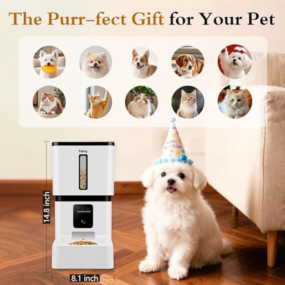 Yakry Automatic Dog Feeder with Camera - 8L/33 Cups Smart Pet Feeder for Small/Medium Dogs & Cats, 5GHz/2.4GHz WiFi App Control, 1080P HD Night Vision, 2-Way Audio, Timed Dry Food Dispenser Indoor - size: 8L