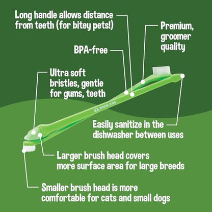 Bodhi Dog Dual-Headed Toothbrush for Dogs & Cats - Soft Bristles for Gentle Pet Dental Care - Puppy & Adult Teeth Cleaning - Easy-to-Use Design for Healthy Gums & Fresh Breath (100 Count) - size: 1 Count (Pack of 100)