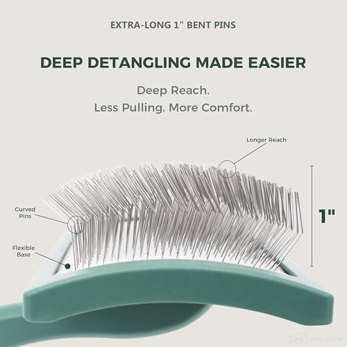 Slicker Brush for Dogs - Professional Long Pin Doodle Grooming Brush for Goldendoodles, Poodles, Labradoodles - Detangle, Fluff & Dematting Tool for Wavy & Curly Hair (Large Curved)
