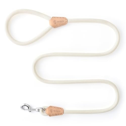 Mile High Life Dog Leash, Rope Leash with Genuine Leather Connection and Heavy Duty Metal Clasp, Great for Small Medium Large Dogs(Cream White,48 Inch) - color: Rope Handle-Cream White, size: 48 Inch-1/2"
