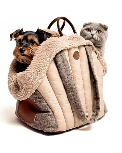 Owleys Dog Travel Bag | Cat Carrier | Small Pet Taxi | Lightweight Soft-Sided Tote, Car-Seat Compatible, Washable, 6–20 lb | Vegan Materials | Brown