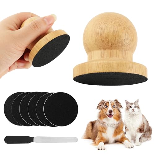 Dog Nail File Scratch Board Set, Round Wooden Paw Scratch Board, Includes 6 Replaceable Sandpaper Discs and Pet Claw File, Nail Care Grooming Tool for Dogs, Helps Smooth Claws