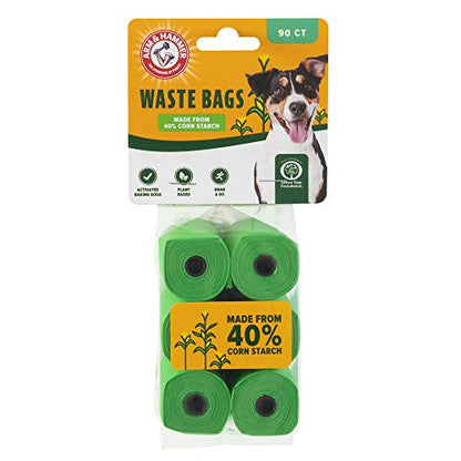 Arm & Hammer Durable Disposable Dog And Cat Waste Bags With Activated Baking Soda, 90 Dog Poop Bags, Plant-Based 9 x 14 Inches - color: Green, size: 1 Count (Pack of 90)