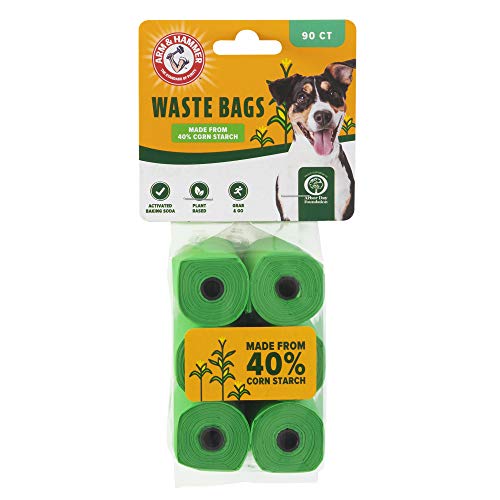 Arm & Hammer Durable Disposable Dog And Cat Waste Bags With Activated Baking Soda, 90 Dog Poop Bags, Plant-Based 9 x 14 Inches - color: Green, size: 1 Count (Pack of 90)