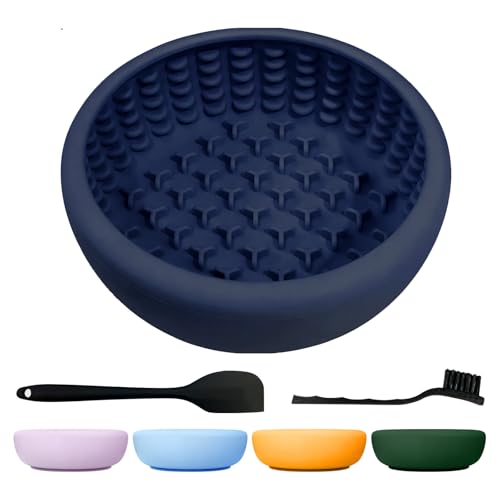 Dog Licking Bowl,Slow Feeder Dog Freeze Bowl, Anxiety Relief Treat Dispenser, Silicone Anti-chocking Pet Dish, Non-Slip Interactive Entertainment Puzzle Toy for Mediuml&Large -Dark Blue - color: deep blue, size: L
