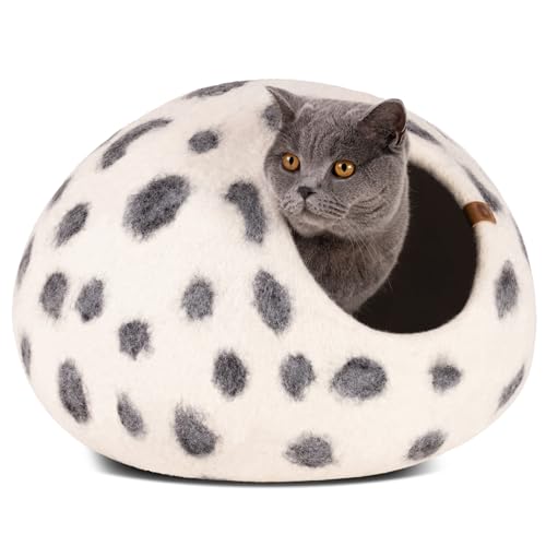 MEOWFIA Cat Cave – Premium Felt Cat Bed Enclosure for Indoor Cats, Handmade Merino Wool (Snow Leopard, Medium) - color: Snow Leopard, size: Medium